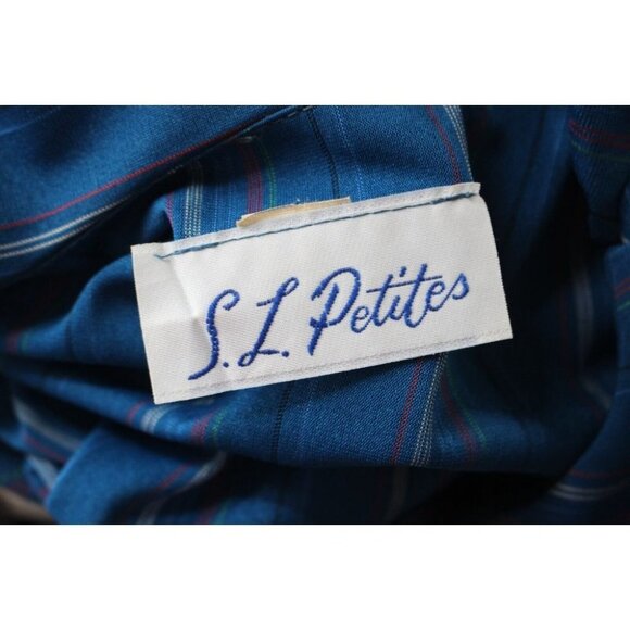 Vintage 90s SL Petites Blue Striped Chiffon Flap Collar Belted Dress Size 10 - Picture 5 of 6